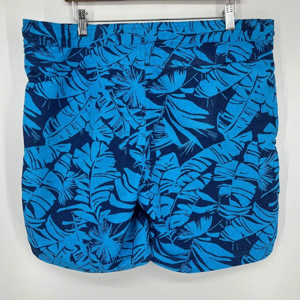 Eddie Bauer Mens Blue Tropical Palm Leaf Print Swim‎ Trunks Mesh Lining Size M